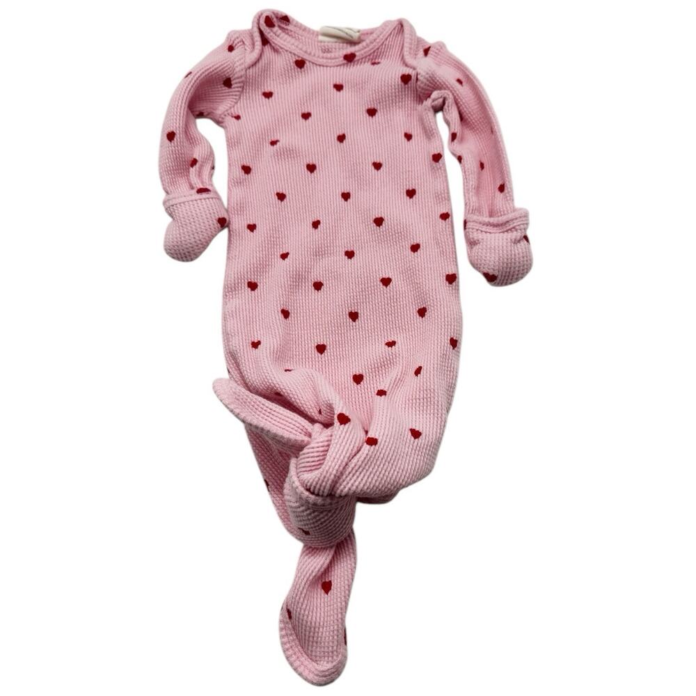 Spearmint Love Pink Thermal Knit Heart Long Sleeve One Piece Baby Girl 0-3 Month